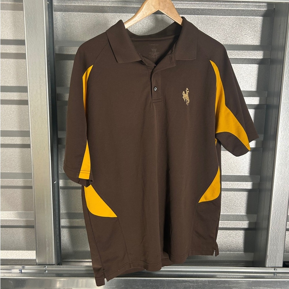 Wyoming Cowboys Polo Shirt Mens Large Brown Yellow NCAA Sporty Gorpcore